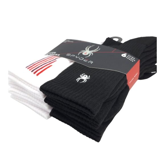 Spyder Cushion Crew Socks 6-Pack Shoe Sizes 6-12 Black & White Mens Vented - Picture 7 of 8